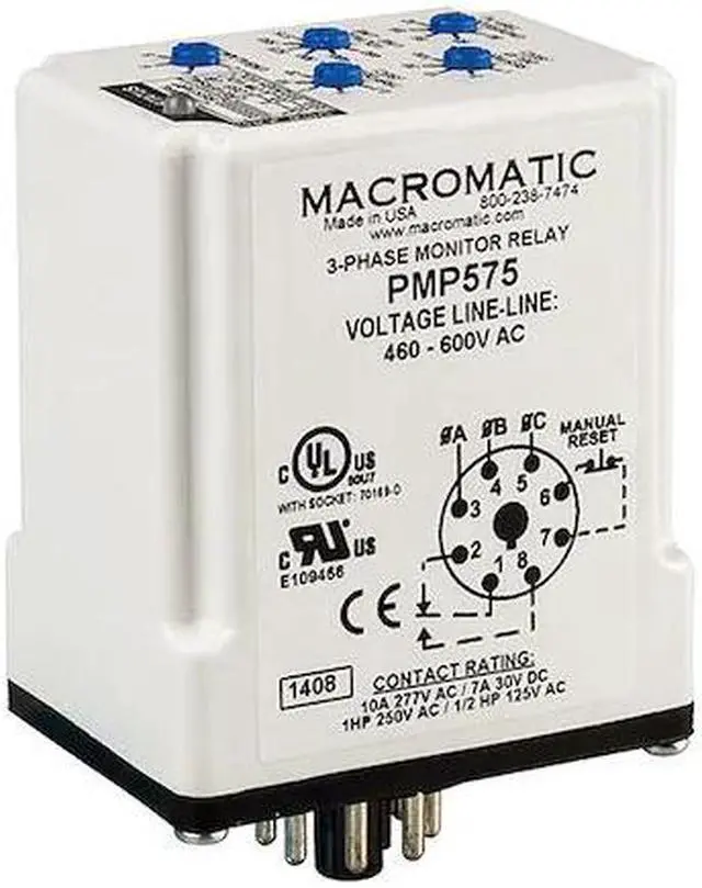 Main image of MACROMATIC PMP575 3 Phase Monitor Relay,SPDT,600VAC,8 Pin