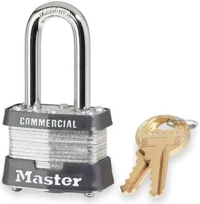 Main image of MASTER LOCK 3KALF Padlock, Keyed Alike, Long Shackle, Rectangular Steel Body,