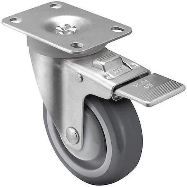 Main image of ZORO SELECT 2G031 Swivel Plate Caster w/Total-Lock, Polyur,4in,300lb