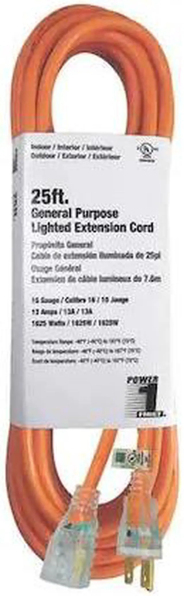 Main image of ZORO SELECT 3EA98 SJTW Outdoor Extension Cord, 16 AWG 1 Outlet, 5-15R, Orange,