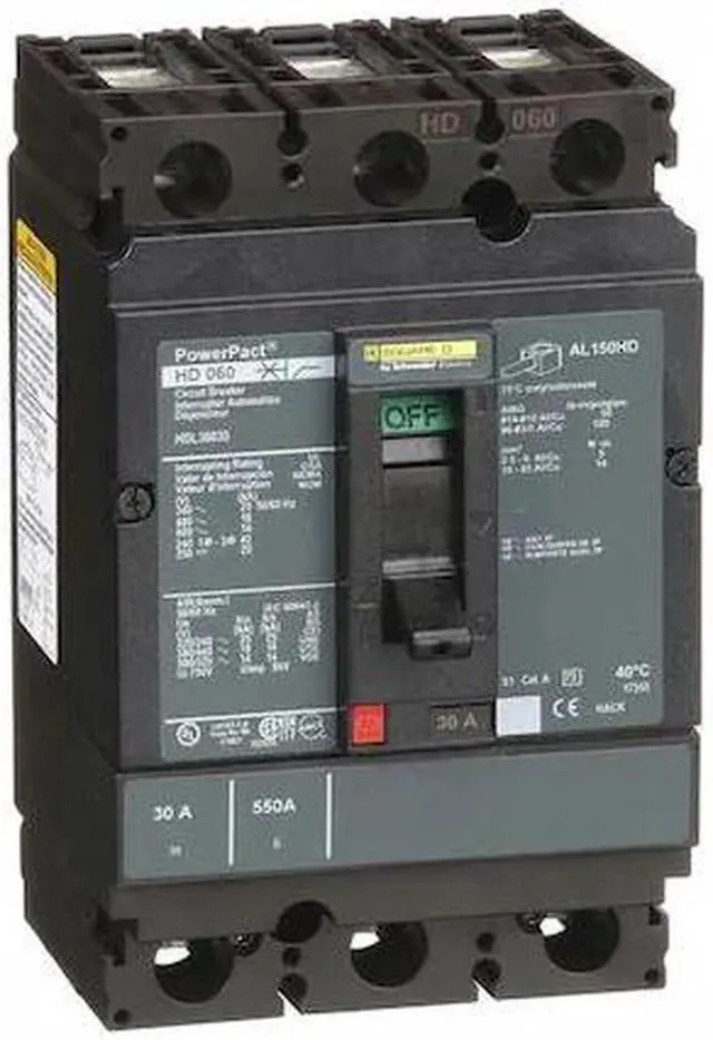 Alt view image 3 of 3 - SQUARE D HDL36030 Molded Case Circuit Breaker, POWERPACT Series, 30A, 3 Pole,