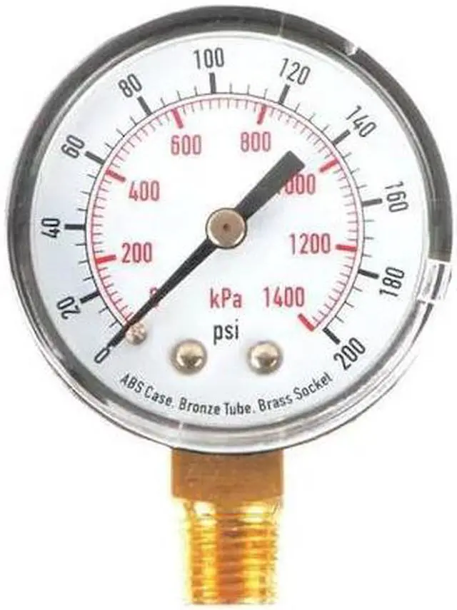 Main image of ZORO SELECT 4FLU3 Pressure Gauge, Commercial, 0 to 200 psi, 2 in dial, 1/4 in