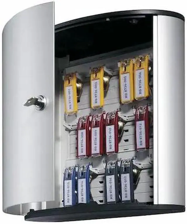 Alt view image 2 of 8 - durable key box with key lock, holds 18 key tags, 11 x 113/4 x 45/8 inches, brushed aluminum 195123