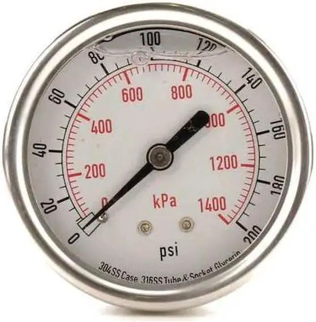 Main image of ZORO SELECT 4CFR8 Commercial Pressure Gauge, 0 to 200 psi, 2 1/2 in Dial, 1/4