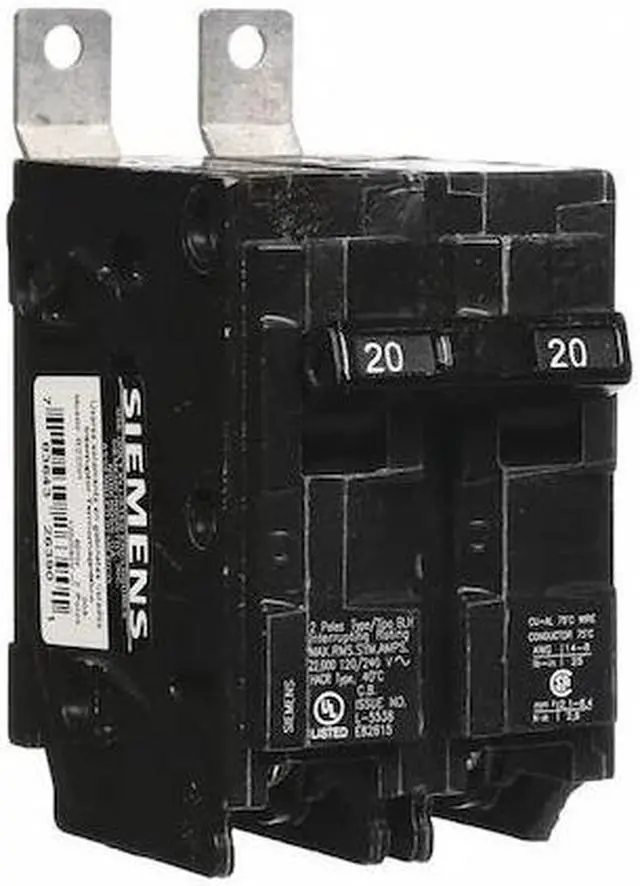 Alt view image 2 of 2 - SIEMENS B220H Miniature Circuit Breaker, BL Series, 20A, 2 Pole, 120/240V AC,