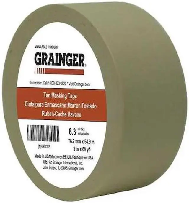 Main image of ZORO SELECT TC650-3" X 60YD Masking Tape, 3 in W x 60 yd L, 6.3 mil Thick, Tan,