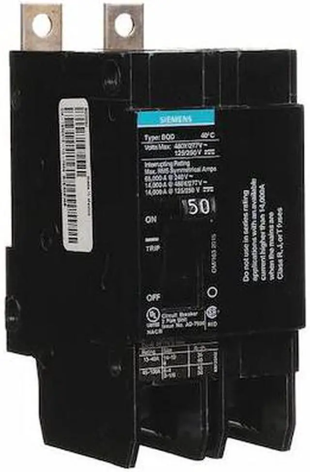Alt view image 2 of 5 - SIEMENS BQD250 Miniature Circuit Breaker, BQD Series, 50A, 2 Pole, 480V AC,