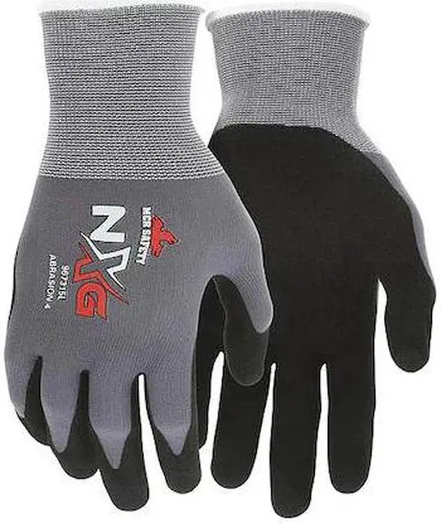 Main image of MCR SAFETY 967315XXL Knit Gloves, Nylon, Sandy Palm, Knit, Black/Gray, 2XL, 12
