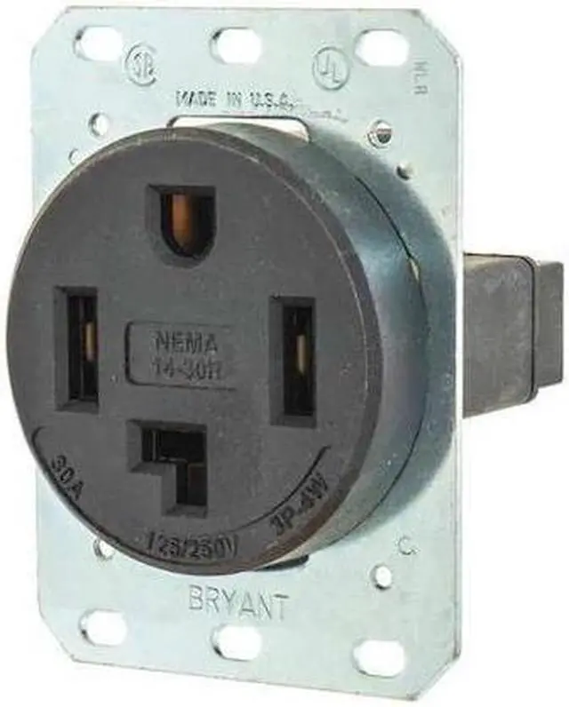 Alt view image 2 of 2 - BRYANT 9430FR Straight Blade Receptacle, 14-30R, 30 A, 125/250V AC, 3 Pole, 4