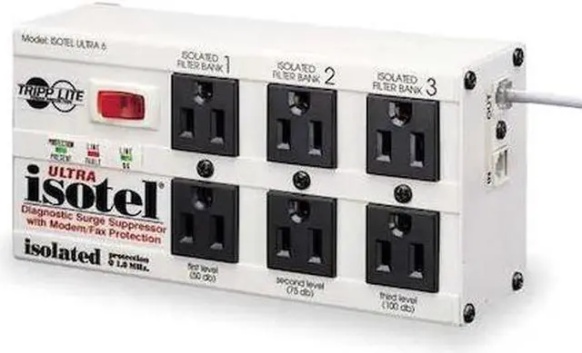 Alt view image 5 of 7 - Isobar Surge, 6  Outlet, 6 Ft Cord, RJ11