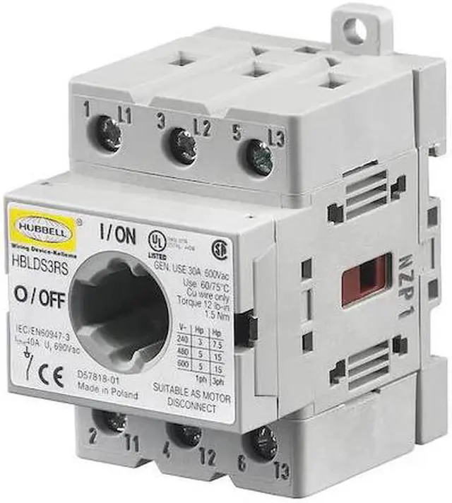 Main image of HUBBELL WIRING DEVICE-KELLEMS HBLDS3RS Replacment Disconnect Switch,30A