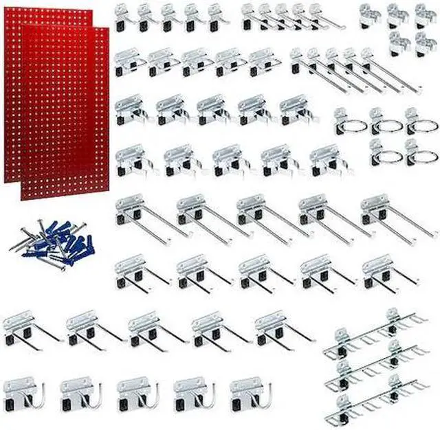 Alt view image 2 of 8 - Triton Products LB2-RKit 2 24 x 42.5 x 0.562 in. Epoxy 18 Gauge Steel Square Hole Pegboards with 63 Piece Loc Hook Assortment, Red