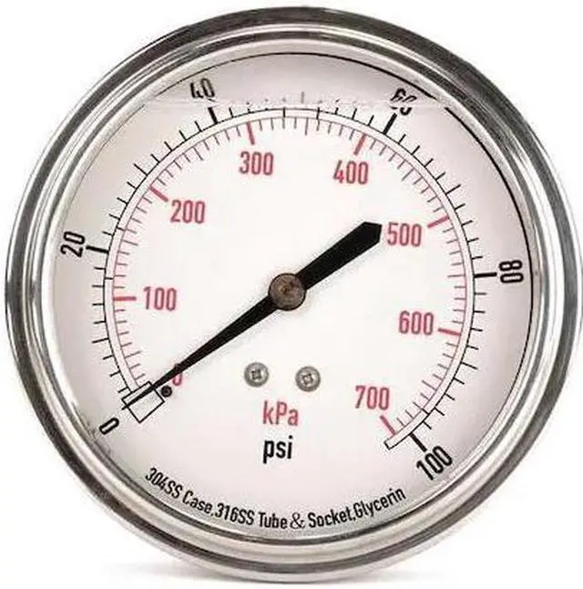 Main image of ZORO SELECT 4CFV2 Commercial Pressure Gauge, 0 to 100 psi, 3 1/2 in Dial, 1/4