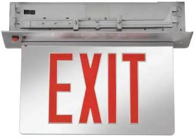 Alt view image 2 of 2 - Lithonia Lighting EDGR-2-RMR-EL-M4 Emergency EDGR Series Double Face LED Edge-Lit Exit Sign Brushed Aluminum Housing Red Letter 120/277 Volt