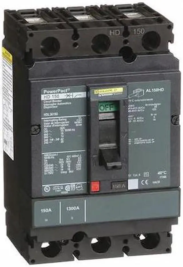 Main image of SQUARE D HDL36150 Molded Case Circuit Breaker, POWERPACT Series, 150A, 3 Pole,