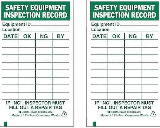 Main image of BRADY 86557 Saf Eapt Inspection Rcd Tag,Grn/Wht,PK10