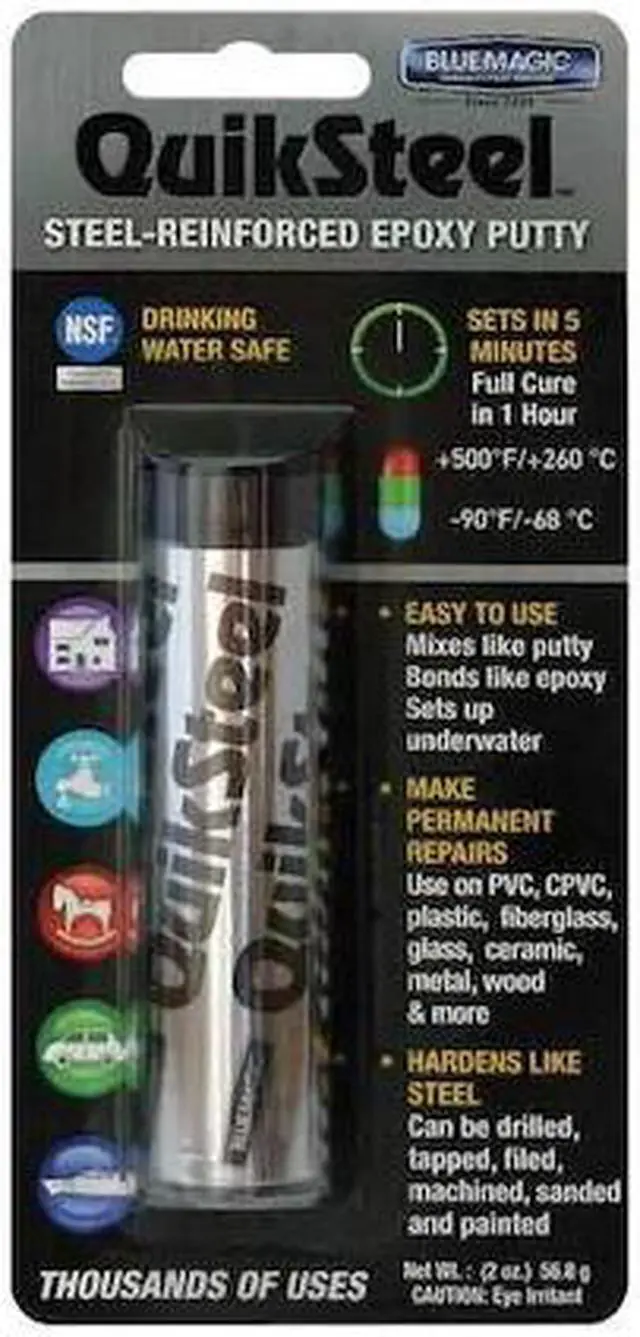 Alt view image 3 of 3 - BLUE MAGIC 16002TRI Putty, 2 oz Container Size, Tube, Quicksteel, Gray