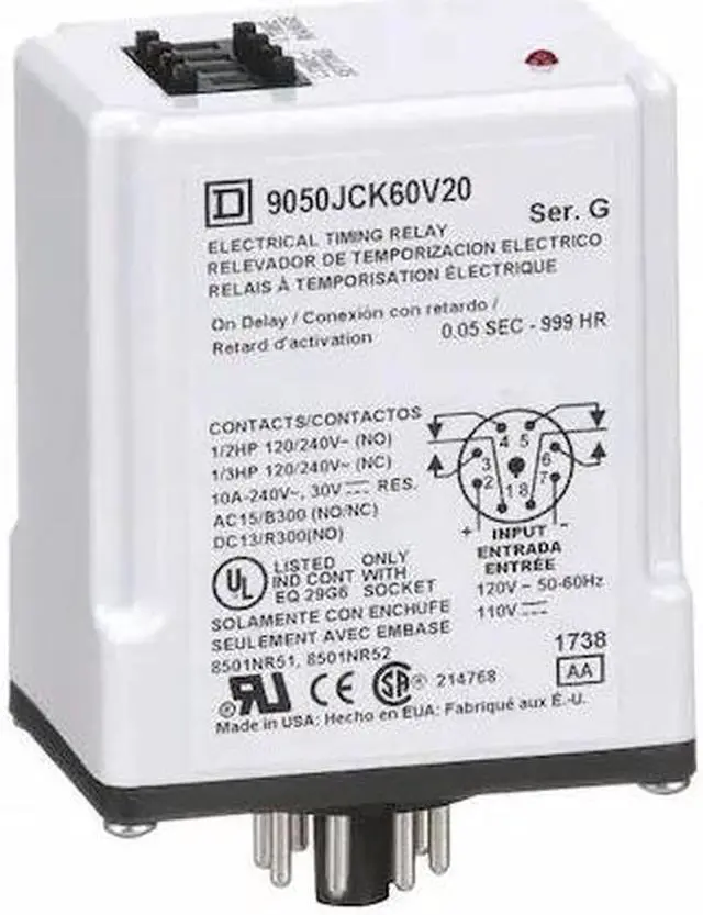 Alt view image 3 of 4 - SCHNEIDER ELECTRIC 9050JCK60V20 Time Dlay Rlay, 120VAC, 10A, DPDT, 0.05 sec.