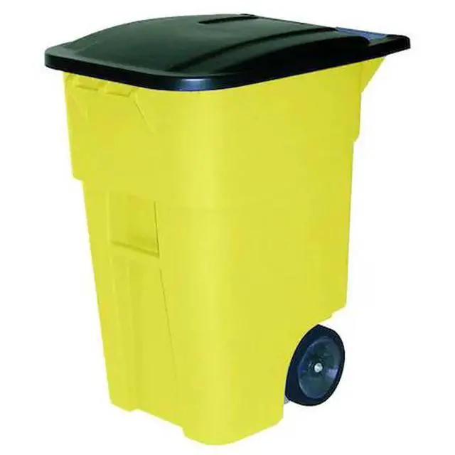 Alt view image 3 of 5 - RUBBERMAID COMMERCIAL FG9W2700YEL BRUTE 50 gal Rectangular Rolling Plastic Can,
