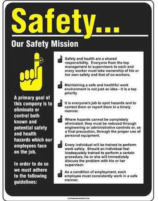 Alt view image 2 of 2 - ACCUFORM SP124487L Safety Poster, Safety. . . Our Safety Mission, 22 in H x, 17