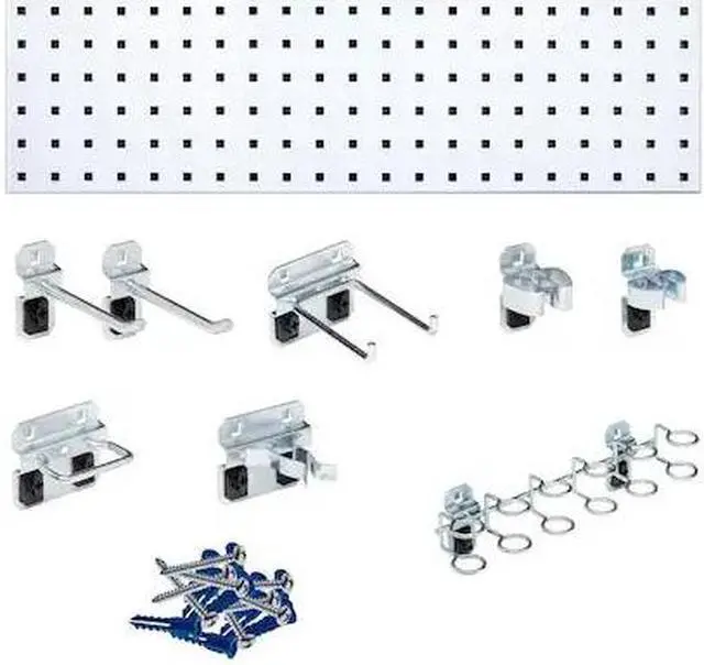 Alt view image 2 of 7 - Triton Products LBS31T-WHT Tool Storage Kit with 1 31.5 x 9 in. 18 Gauge Steel Square Hole Pegboard & 8 Piece Loc Hook Assortment, White