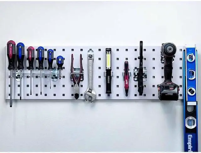 Alt view image 5 of 7 - Triton Products LBS31T-WHT Tool Storage Kit with 1 31.5 x 9 in. 18 Gauge Steel Square Hole Pegboard & 8 Piece Loc Hook Assortment, White