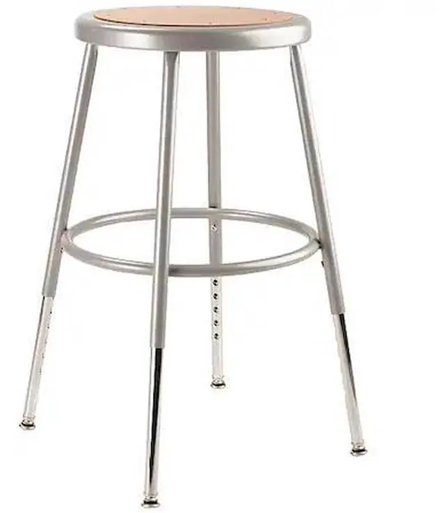 Alt view image 2 of 12 - NPS 6218H 6200 Series Height Adjustable Heavy Duty Steel Stool - Backless - Supports 500lb - 19" to 27" Seat Height - Brown Seat, Gray Base