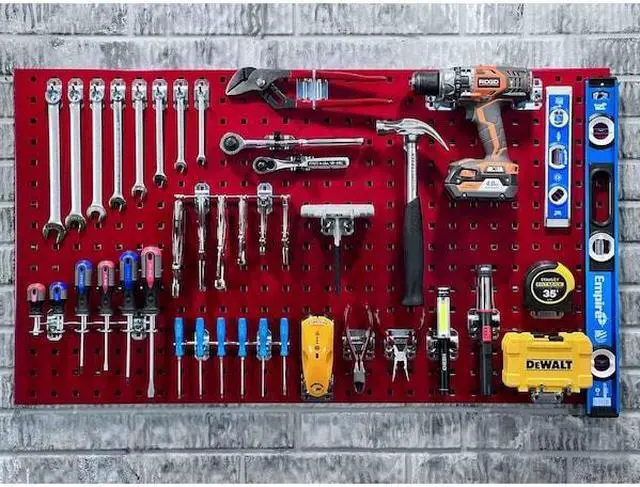 Alt view image 6 of 8 - Triton Products LB2-RKit 2 24 x 42.5 x 0.562 in. Epoxy 18 Gauge Steel Square Hole Pegboards with 63 Piece Loc Hook Assortment, Red
