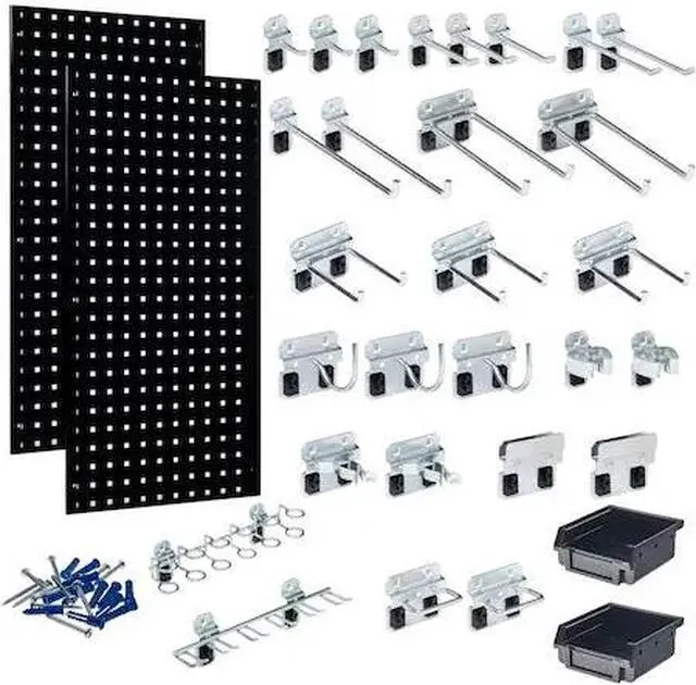 Alt view image 3 of 9 - Triton Products LB18-BKKit 2 18 x 36 x 0.562 in. Steel Square Hole Pegboards with 30 Piece Loc Hook Assortment & Hanging Bin System