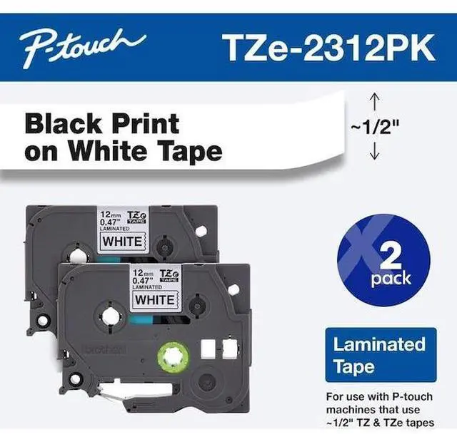 Alt view image 15 of 16 - Brother TZE2312PK Black Print on Premium White Laminated Tape for P-touch Label Maker, 12mm (0.47") wide x 8m (26.2') long - 2/Pack