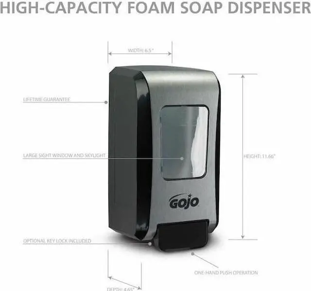 Alt view image 9 of 10 - GOJO 5271-06 FMX-20 2000mL Foam Soap Dispenser, Push-Style, Chrome/Black