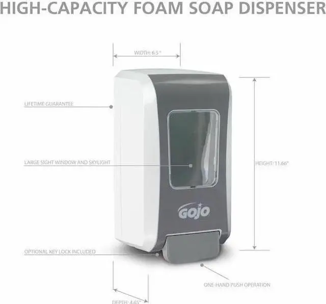 Alt view image 19 of 20 - FMX-20 2000mL Foam Soap Dispenser, Push-Style, White/Gray GOJO 5270-06