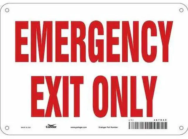 Main image of CONDOR 467R45 Exit Sign, Plastic, 10" W, 7" H, Emergency Exit Only, White