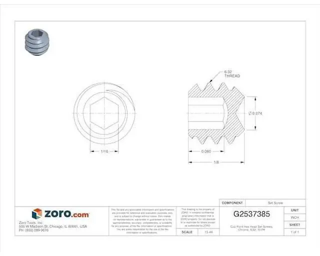 Alt view image 4 of 4 - ACORN CONTROLS 0181-012-001 Set Screw, Chrome Plated Stainless Steel