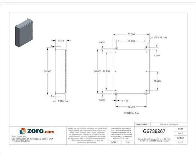 Alt view image 2 of 2 - WIEGMANN N12363008 Padlockable Hasp Electrical Enclosures, 36 in H, 8 in D, 30
