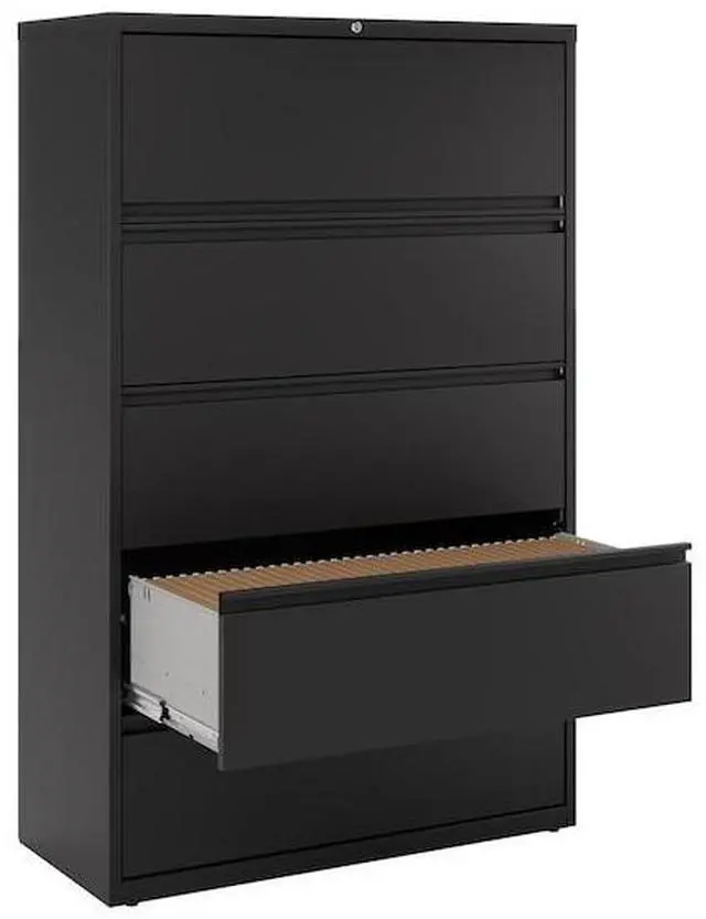 Alt view image 2 of 2 - HIRSH 17649 42" W 5 Drawer Lateral File Cabinet, Black, A4/Legal/Letter
