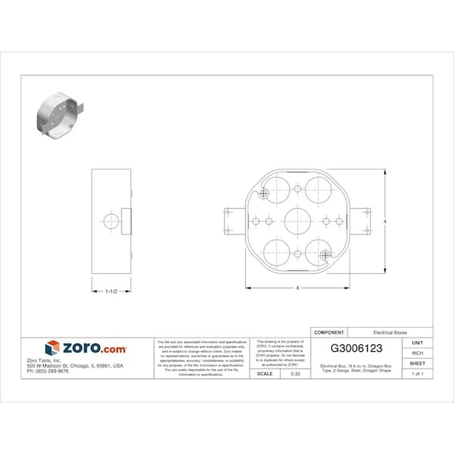 Alt view image 4 of 4 - RACO 125 Electrical Box, 15.5 cu in, Octagon Box Type, 2 Gangs, Steel, Octagon