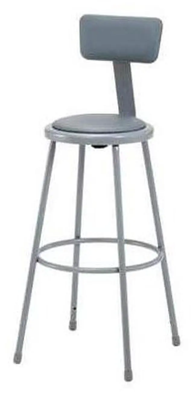 Alt view image 4 of 7 - NPS 6430B 6400 Series Heavy Duty Vinyl Padded Stool With Backrest - Supports 500 lb - 30" Seat Height - Gray Seat, Gray Back, Gray Base