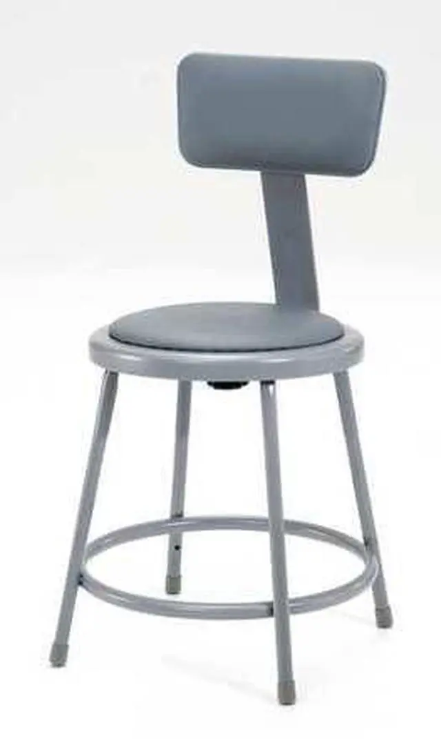 Alt view image 4 of 6 - NPS 6418B 6400 Series Heavy Duty Vinyl Padded Stool with Backrest-  Supports 300 lb - 18" Seat Height - Gray Seat, Gray Back, Gray Base