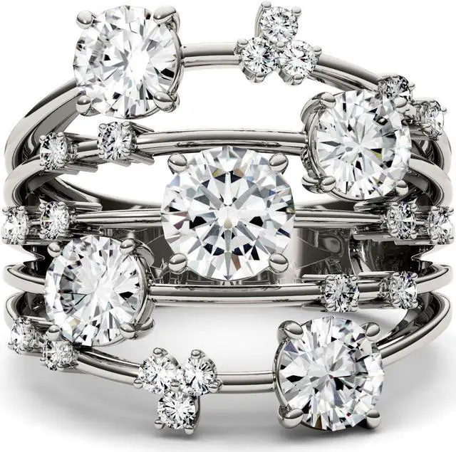 Alt view image 4 of 7 - 14K White Gold Moissanite by Charles & Colvard Fashion Galaxy Ring- size 6 3.15cttw DEW