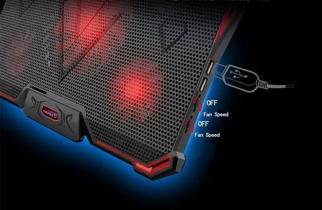 Alt view image 5 of 6 - COOL COLD Notebook PC Cooler Laptop Cooling Pad Stand Air Cooled 5 LED Fans 2 USB Ports Adjustable Holder for 15 15.6 17 Laptop