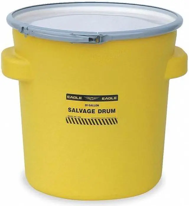 Main image of EAGLE 1654 Open Head Salvage Drum, Polyethylene, 20 gal, Unlined, Yellow