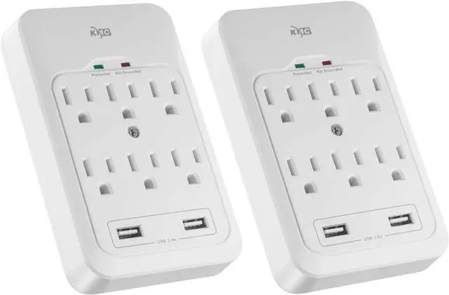 Main image of KMC 6-Outlet Surge Tap, 2 USB Ports (3.4A), 980 Joules Surge Protector, White (2 Pack)