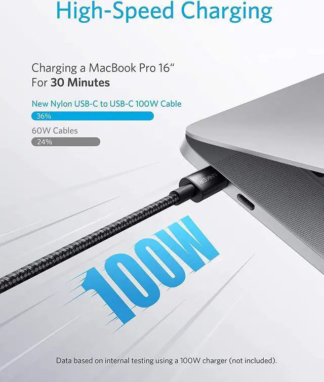 Alt view image 2 of 7 - South City Mall New Nylon USB C to USB C Cable 100W 10ft, USB 2.0 Type C Charging Cable Fast Charge for MacBook Pro 2020, iPad Pro 2020, iPad Air 4, Galaxy S20, Google Pixel, Switch, and More(Black)
