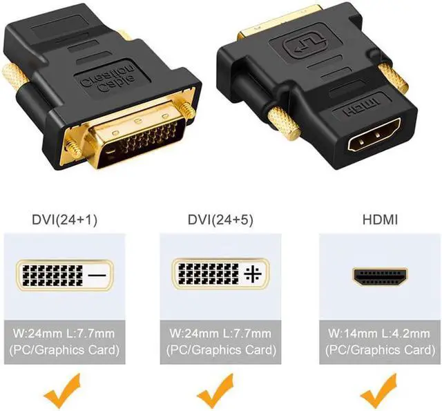 Alt view image 5 of 5 - DVI to HDMI Adapter, CableCreation 3-Pack Bi-Directional DVI-D(24+1) Male to HDMI Female Converter,HDMI to DVI Adapter,Support 1080P 3D for PS3,PS4,TV Box,Blu-ray,Projector,HDTV