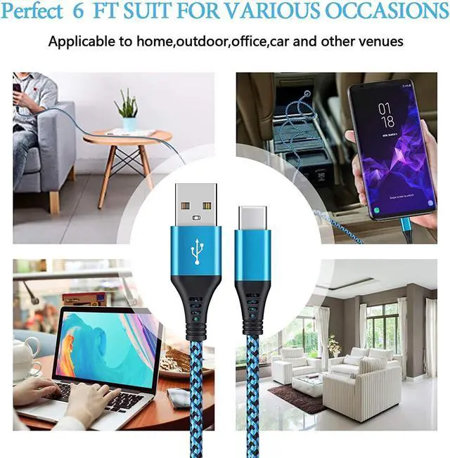 Alt view image 6 of 7 - [4Pack/6FT] USB Type C to USB A Cable AILKIN Fast Charging Long Android USBC Phone Power Charger Braided Cord for Samsung Galaxy LG Stylo Google Pixel Z Play Droid Motorola Android Type-C Cables