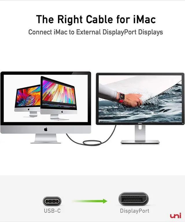 Alt view image 6 of 7 - USB C to DisplayPort Cable 3ft (4K@60Hz 2K@165Hz) uni Thunderbolt 3 to DisplayPort Cable Compatible with MacBook Pro 2020/2019/2018 MacBook Air/iPad Pro 2020/2018 XPS 15 Surface Book 2 - Gray