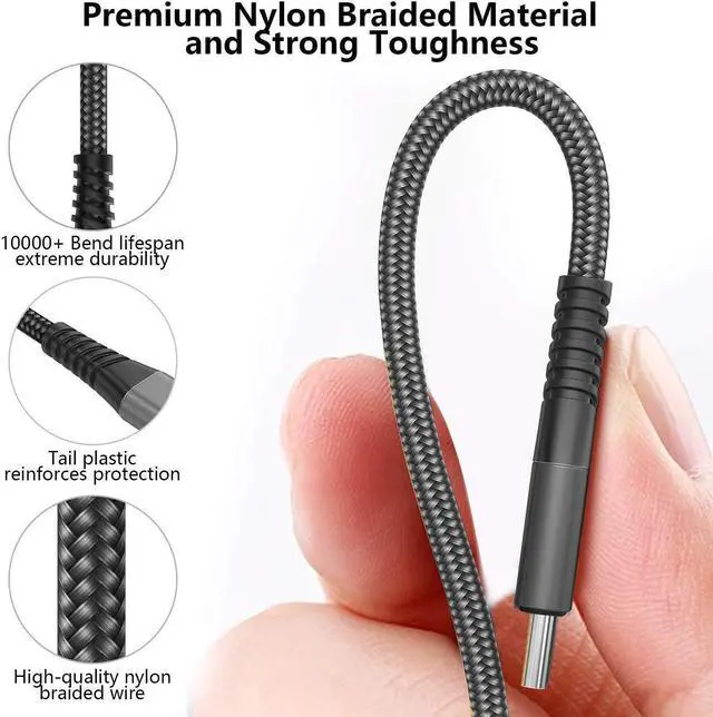 Alt view image 7 of 7 - USB C Cable A [2-Pack 6ft Black] Fast Type C Charging Cord Nylon Braided Charger Cable Compatible with Samsung Galaxy S22 S20 Fe/S10/S9/S8+/A20/A50/A70, Lg Velvet/ G8/Stylo 6, Moto G8 and More
