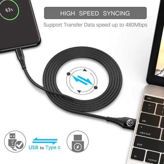 Alt view image 2 of 7 - USB C Cable A [2-Pack 6ft Black] Fast Type C Charging Cord Nylon Braided Charger Cable Compatible with Samsung Galaxy S22 S20 Fe/S10/S9/S8+/A20/A50/A70, Lg Velvet/ G8/Stylo 6, Moto G8 and More