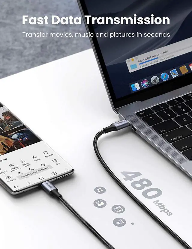 Alt view image 4 of 7 - UGREEN USB C to USB C Cable 100W Fast Charge - 2Pack 6FT Type C 5A Power Delivery USB 2.0 Nylon Braided Charging Cord Compatible for MacBook Pro 2021 Dell XPS iPad Pro Samsung Galaxy S21 S20 Note 20